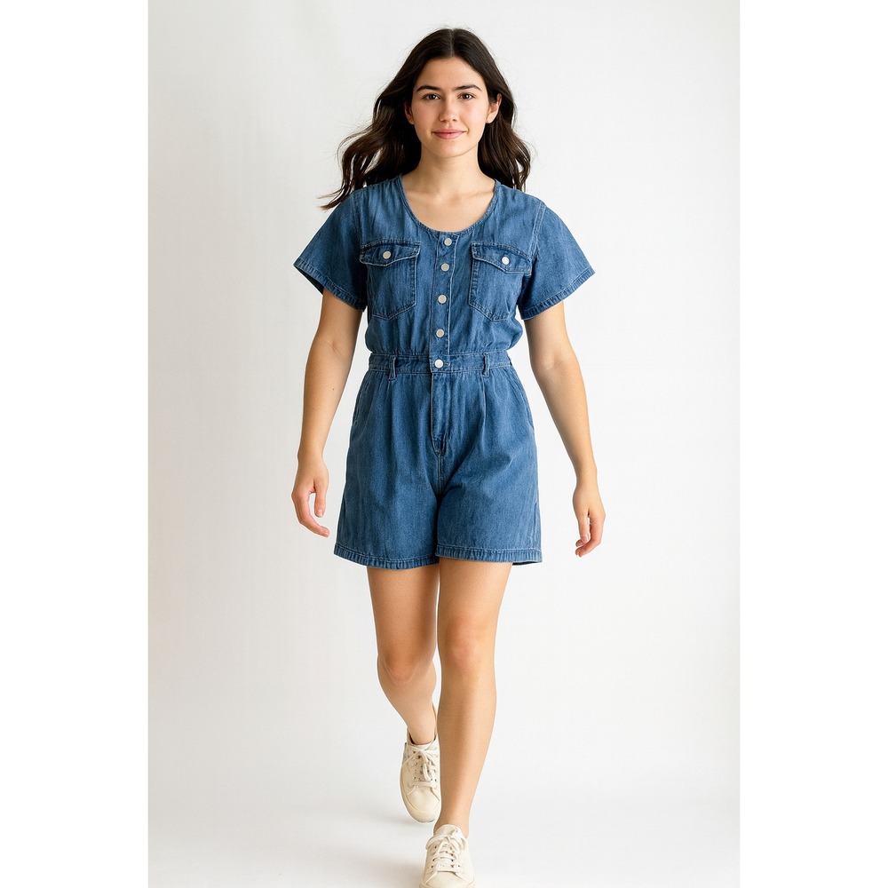 No‎ Boundaries 90s vtg blue jean denim romper size M